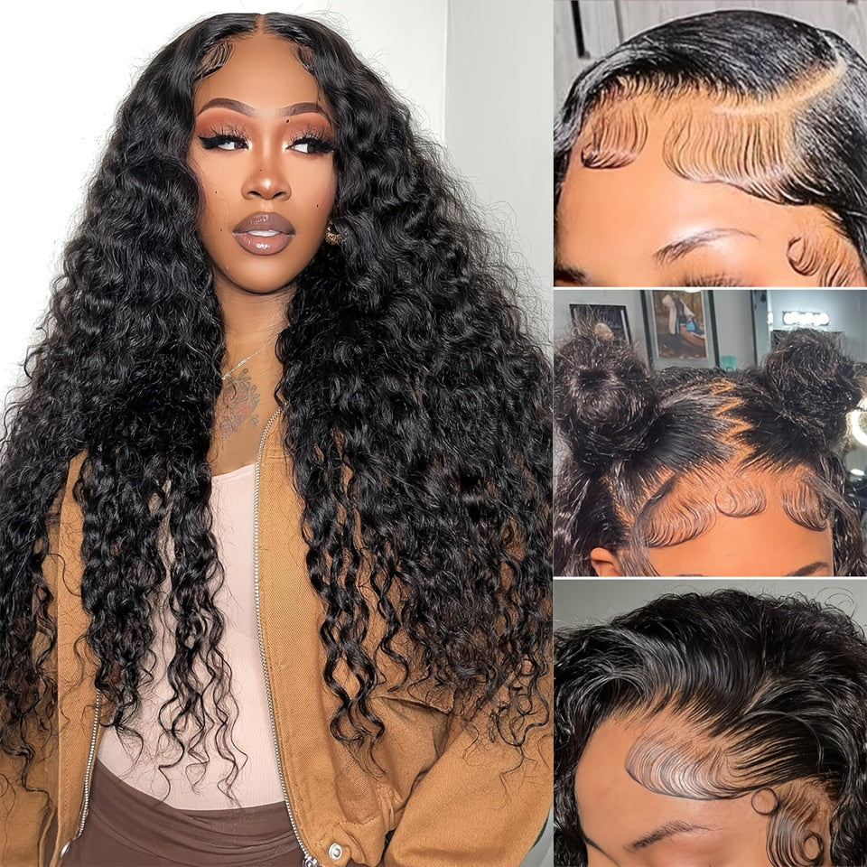 Brazilian Deep Curly Lace Front Wigs Pre-plucked Human Hair Wigs 4x4 HD Lace Closure Wigs 100% Real Human Hair Wigs Friendly For Beginners 200% Deep Wave Lace Wigs